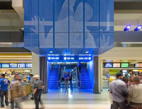 UCLA Pauley Pavilion – Direct Print White Ink on Perforated Metal